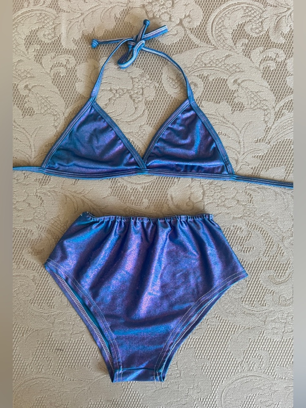 Blue Iridescent High-Waist Bikini Set